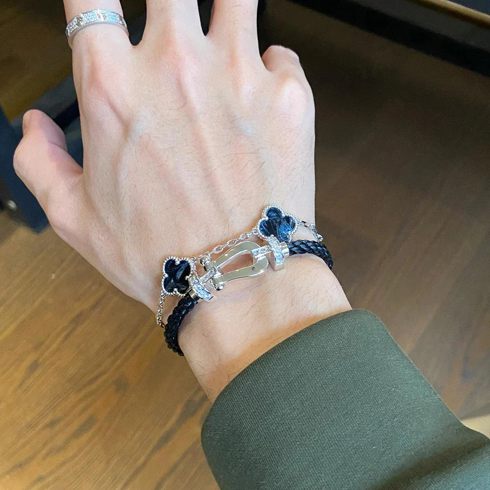 [Elara]LUCKY CLOVER 5-MOTIF BRACELET - PIETERSITE COLLECTION