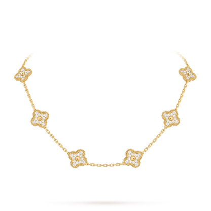 [Elara]CLASSIC LUCKY 10-MOTIF CLOVER NECKLACE GOLD COLLECTION