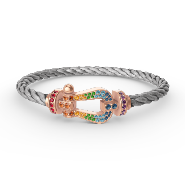 [Elara]FORCE LARGE HORSESHOE COLORED DIAMOND BRACELET - ROSE GOLD