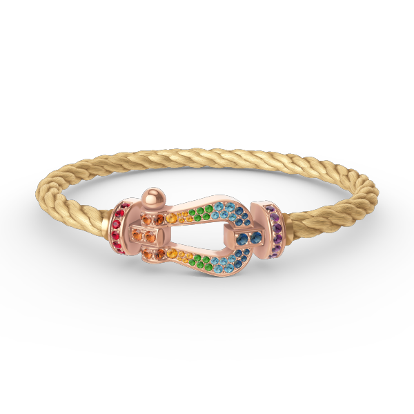[Elara]FORCE LARGE HORSESHOE COLORED DIAMOND BRACELET - ROSE GOLD