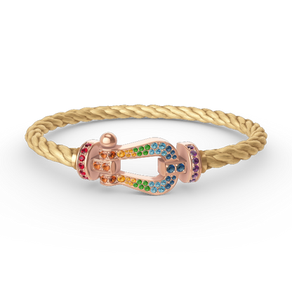 [Elara]FORCE LARGE HORSESHOE COLORED DIAMOND BRACELET - ROSE GOLD