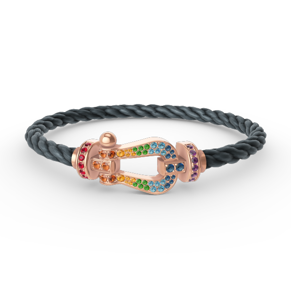 [Elara]FORCE LARGE HORSESHOE COLORED DIAMOND BRACELET - ROSE GOLD