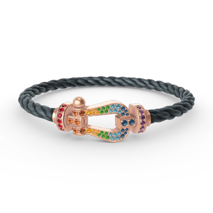 [Elara]FORCE LARGE HORSESHOE COLORED DIAMOND BRACELET - ROSE GOLD