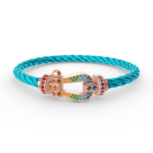 [Elara]FORCE LARGE HORSESHOE COLORED DIAMOND BRACELET - ROSE GOLD