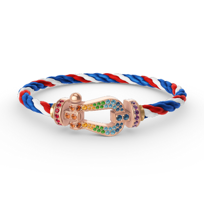 [Elara]FORCE LARGE HORSESHOE COLORED DIAMOND BRACELET - ROSE GOLD