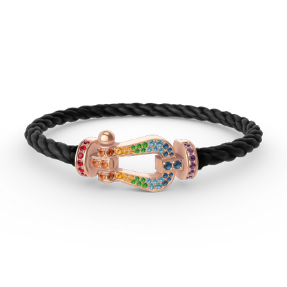 [Elara]FORCE LARGE HORSESHOE COLORED DIAMOND BRACELET - ROSE GOLD