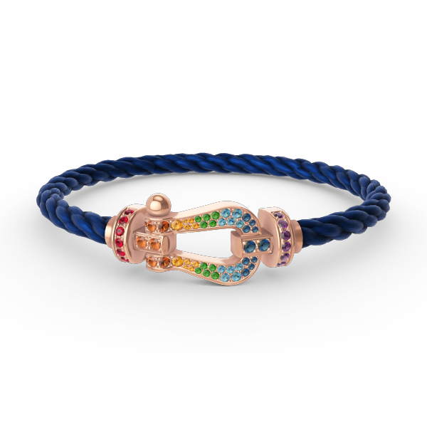 [Elara]FORCE LARGE HORSESHOE COLORED DIAMOND BRACELET - ROSE GOLD