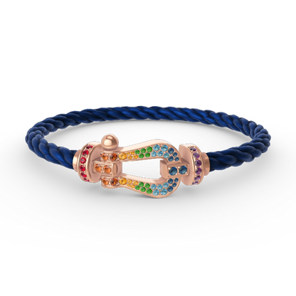 [Elara]FORCE LARGE HORSESHOE COLORED DIAMOND BRACELET - ROSE GOLD