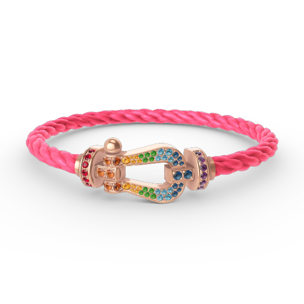 [Elara]FORCE LARGE HORSESHOE COLORED DIAMOND BRACELET - ROSE GOLD