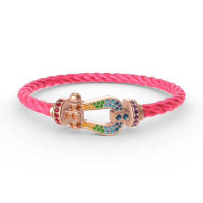 [Elara]FORCE LARGE HORSESHOE COLORED DIAMOND BRACELET - ROSE GOLD
