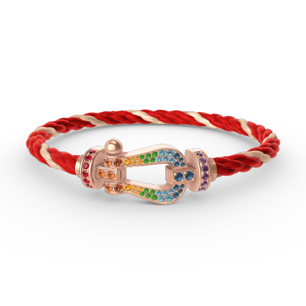 [Elara]FORCE LARGE HORSESHOE COLORED DIAMOND BRACELET - ROSE GOLD