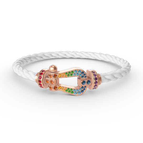 [Elara]FORCE LARGE HORSESHOE COLORED DIAMOND BRACELET - ROSE GOLD