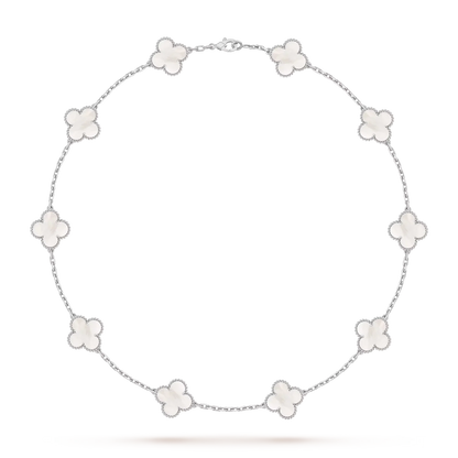 [Elara]KLASSISCHE GLÜCKLICHE 10-MOTIV-KLEE-HALSKETTE WEISSGOLD-KOLLEKTION