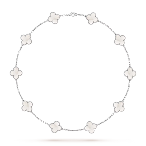 [Elara]KLASSISCHE GLÜCKLICHE 10-MOTIV-KLEE-HALSKETTE WEISSGOLD-KOLLEKTION