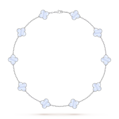 [Elara]KLASSISCHE GLÜCKLICHE 10-MOTIV-KLEE-HALSKETTE WEISSGOLD-KOLLEKTION