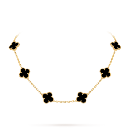 [Elara]CLASSIC LUCKY 10-MOTIF CLOVER NECKLACE GOLD COLLECTION